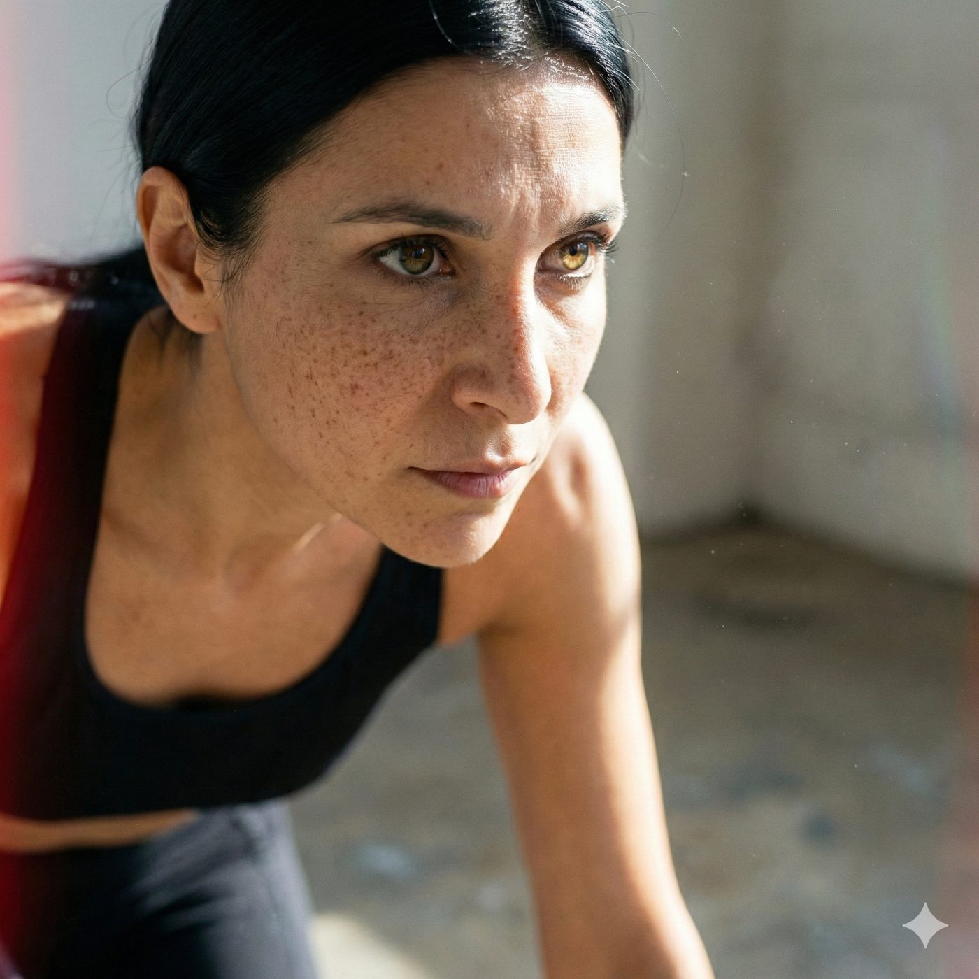 Immagine generata con AI: donna in tenuta sportiva in una stanza luminosa